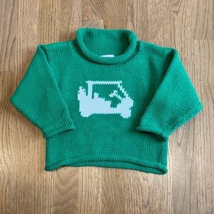 Green Knit Sweater with White Graphic
